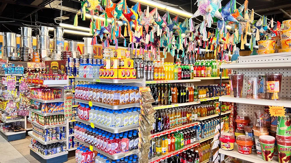 Display of Mexican pantry goods